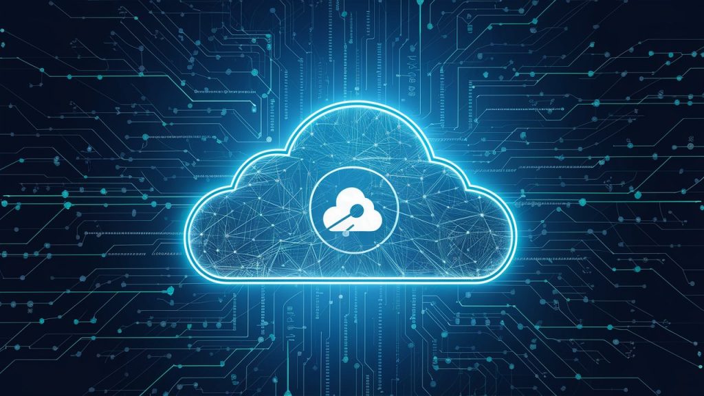 logo de una nube con circuitos de conexiones