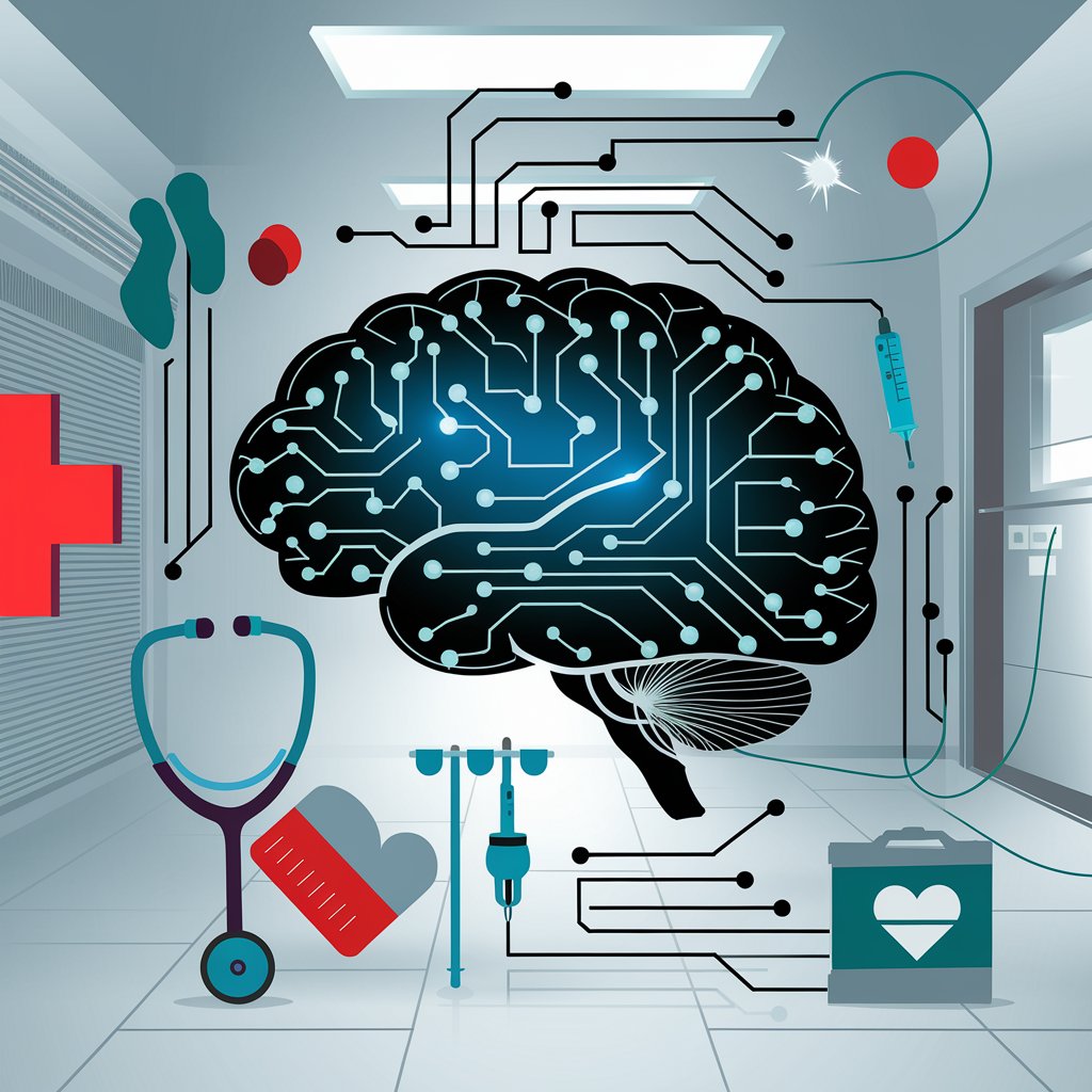 holograma cerebral con iconos en la salud y circuitos de salud ia